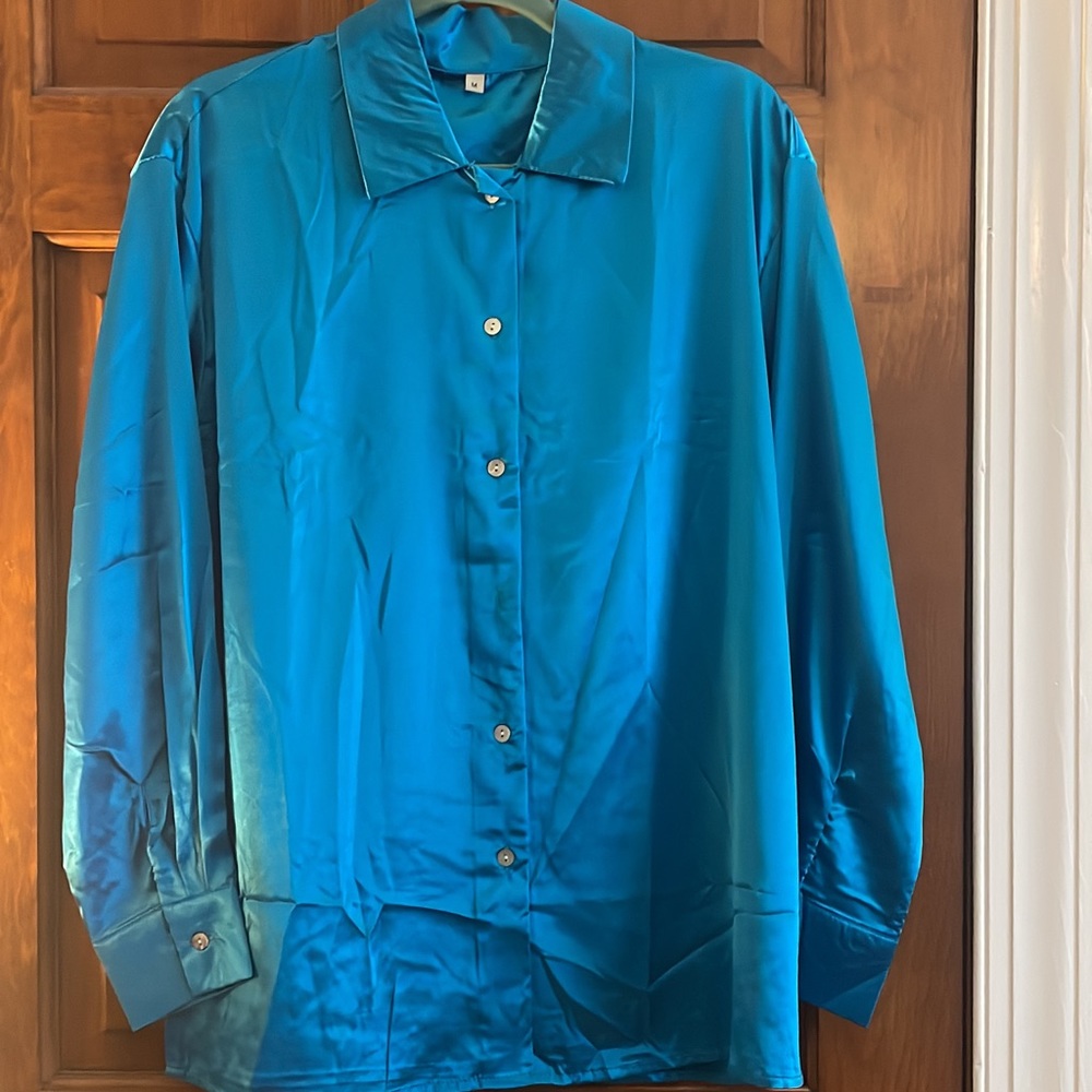 Turquoise satin button down